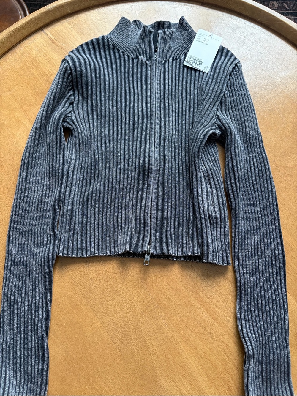H&M Ribbed Zip-Up Sweater Jacket - Gray